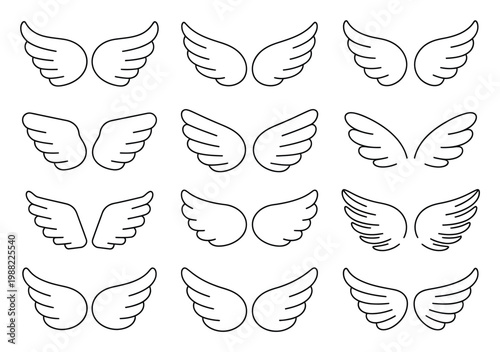 Collection of Stylized Angel Wings in Black and White