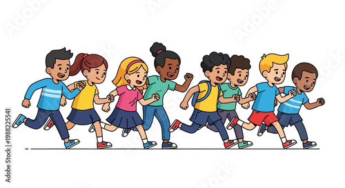 Group of Friends Running Together on White Background Showing Energetic Joy and Movement