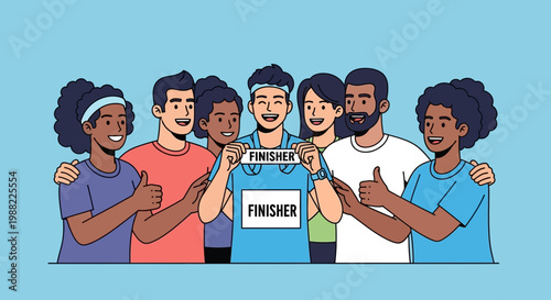 Group Of People Cheering On A Marathon Runner Celebrating A Accomplished Goal
