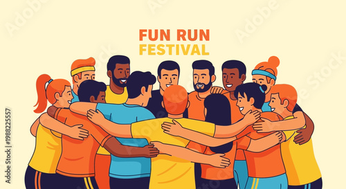 Group Of People Embrace Each Other After Fun Run Festival Joy And Fellowship Celebration