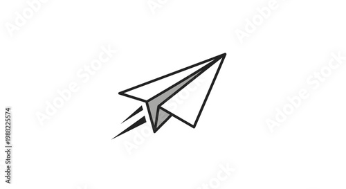 Paper airplane in motion flying fast.