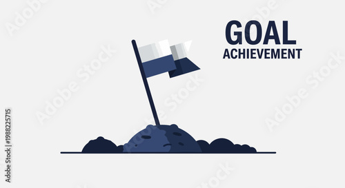 Iconic Flag on Rocky Terrain Illustrates a Goal's Realization and Achievement Through Effort