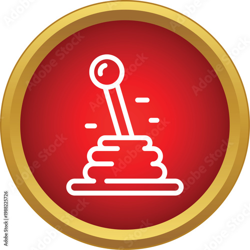 Car transmission gear stick symbol on a vibrant red background inside a gold circle