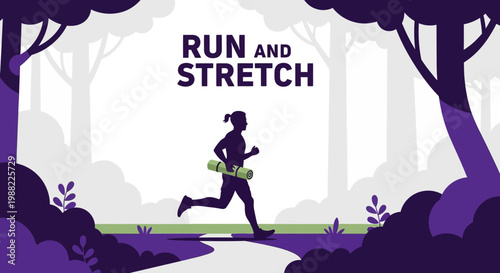 Healthy Lifestyle Concept Presenting Running And Stretching In Serene Forest Environment Scene