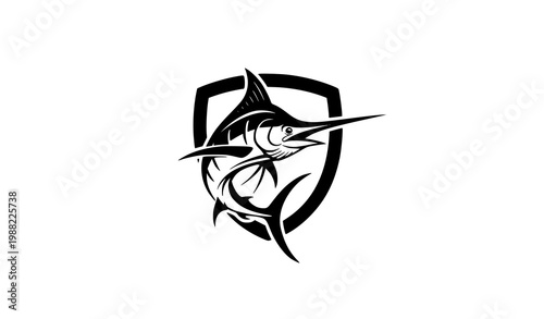 Marlin fish logo vector emblem badge fishing sport design