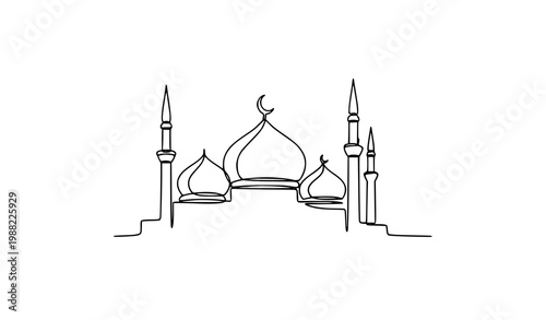 Abstract mosque one line drawing vector minimalist Islamic design