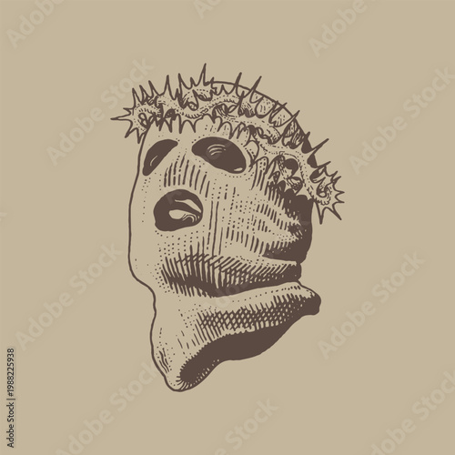 Masked Figure Wearing Thorn Crown Representing Pain and Sacrifice