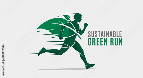 Healthy Lifestyle Concept, Runner, Sustainable Environment, Nature, Green Run, Dynamic Illustration