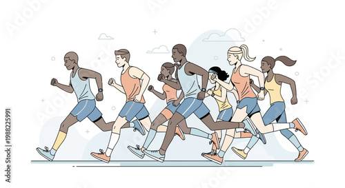 Group Of Runners Competing Outdoors Showing Fitness, Strength, and Sportsmanship During Event