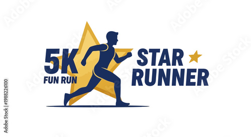 Iconic Star Runner Silhouette Illustrating a 5K Fun Run Event for Sports Enthusiasts