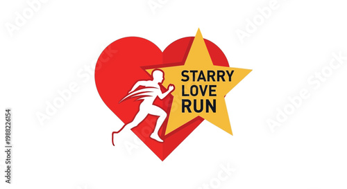 Heart Shaped Symbol Illustrating a Starry Love Run, a Community Sport Event or Marathon