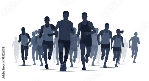 Group Of Runners Silhouette Competing, Achieving Fitness, Striving for Victory and Success