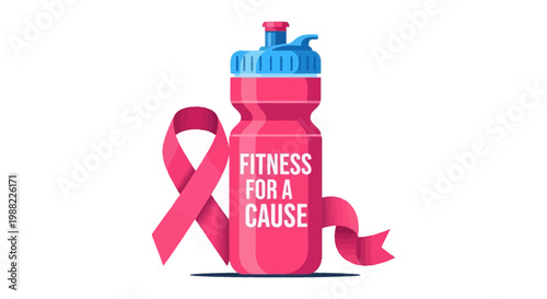Healthy Lifestyle Supporting a Cause, Fitness, Awareness with Pink Ribbon and Water Bottle