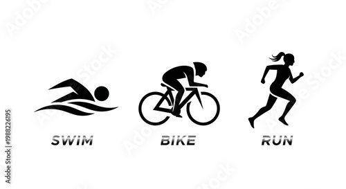Iconic Triathlon Graphic Depicting Swim, Bike, And Run Silhouettes For Fitness Enthusiasts