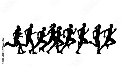 Group Of Silhouetted Athletes Sprinting Towards The Finish Line In a Race