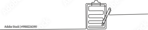 Continuous one line art drawing of clipboard with a checklist design. clipboard with a checklist one line vector illustration. Continuous line drawing of hands signing a document with a pen One line 