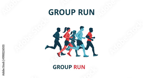Group Running Silhouette Illustartion, Team Jogging, Fitness, Competition, Endurance, Lifestyle