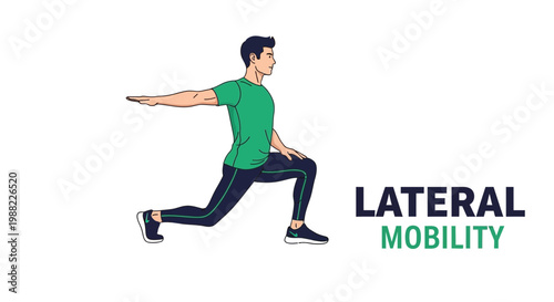 Illustrated Athlete Performing Lateral Mobility Exercise for Health and Athleticism Purposes Only