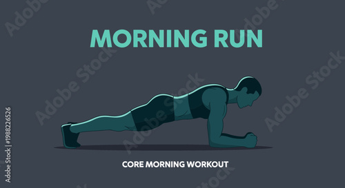 Illustrated Athlete Engaged in Plank Exercise Depicting Morning Workout Routine