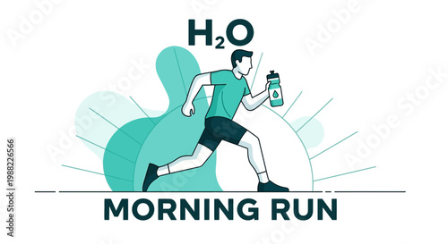 Healthy Morning Run: Staying Hydrated During Exercise, Vector Illustrated Fitness Concept