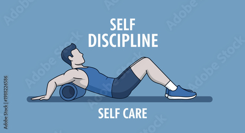 Illustrated Athlete Engaged in Active Recovery Using Foam Roller, Focusing on Self Care