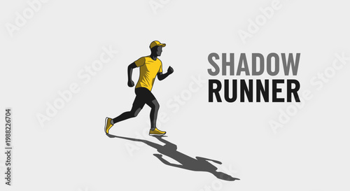 Illustrated Athlete Running With Its Shadow Concept Design Background