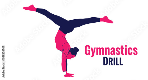 Gymnast Performing Balance Exercise Depicting A Handstand Drill With Bold Colors Design