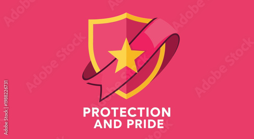 Guardian Shield Emblem With Star And Ribbon For Protection And Pride