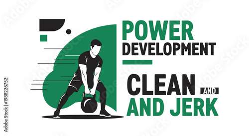 Gym Training Athlete Performing Clean and Jerk Exercise, Power Development Concept for Fitness