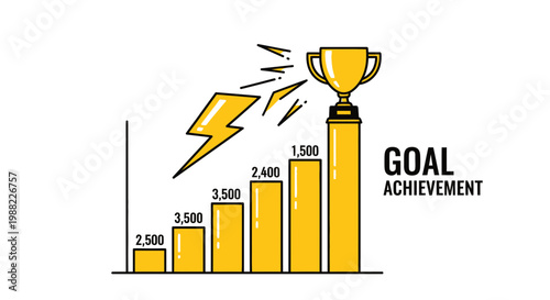 Illustrated Concept for Business Progress, Success, And Goal Achievement on White Background
