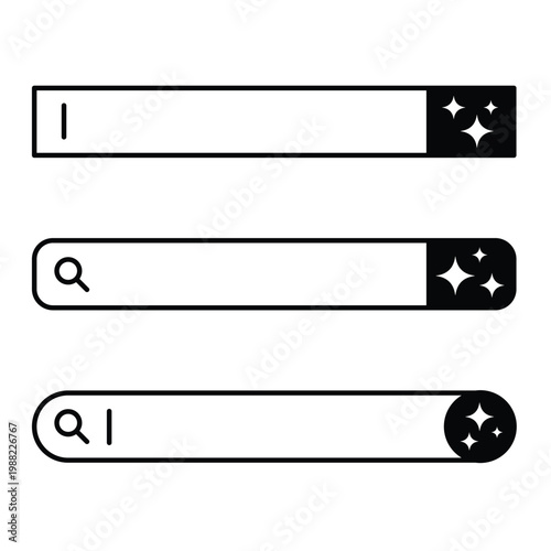Smart Search with AI Stars. AI Search Icon Set. Search Box with AI Symbols, Smart Query Concept