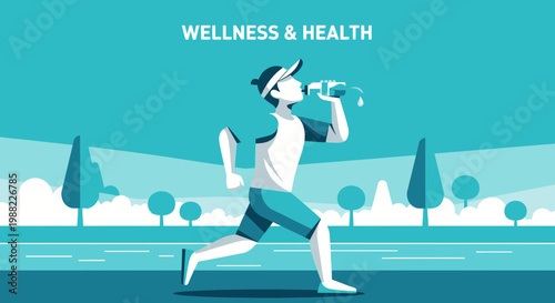 Healthy Runner Hydrating With Water During Exercise Depicting Wellness And Staying Active Concept