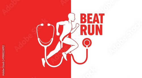 Healthy Running: Combining Fitness, Healthcare, And Medical Concepts In Red And White Graphic