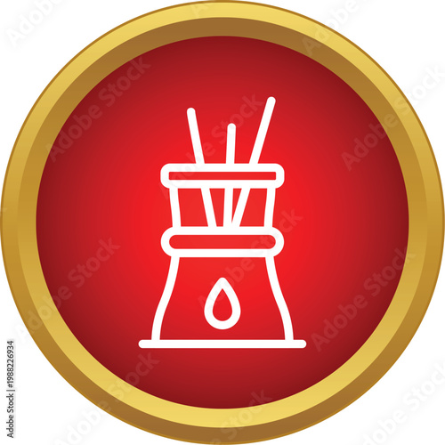 Reed diffuser icon on a red circle symbolizing scent, relaxation, and wellness
