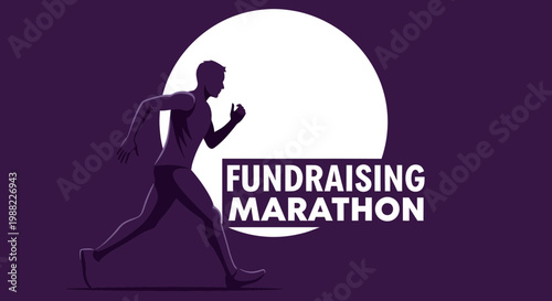 Illustrated Marathon Runner Silhouette Fundraising for Charities with White Moon and Purple