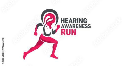 Hearing Awareness Run: Emblem Depicting Ear Symbol and Runner Silhouette in Bold Design