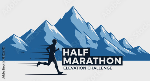 Half Marathon Elevation Challenge Runner Silhouette With Mountain Background Illustration