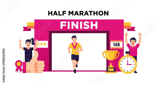 Half Marathon Finish Line Celebration Success Achievement