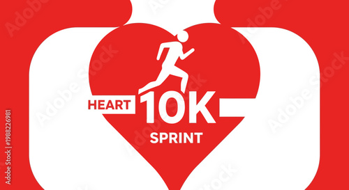 Heart 10K Sprint Runner Logo Design Vibrant Red and White