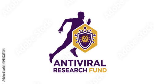 Illustration Depicting Antiviral Research With Running Figure and Protection Symbol