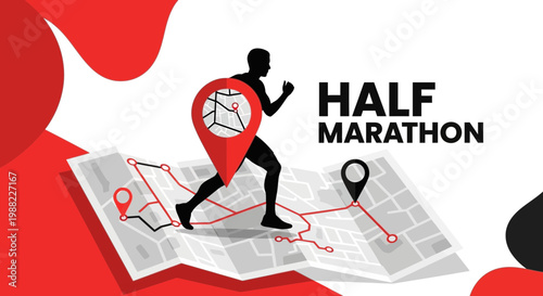 Half Marathon Race Route Illustrated With Runner And Location Pins