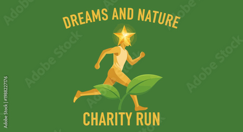 Illustration Depicting Charity Run Emblem Promoting Dreams And Harmony With Nature