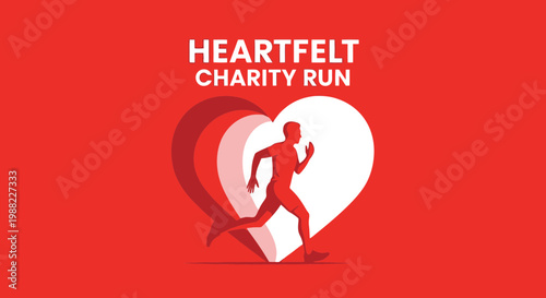 Heartfelt Charity Run Emblem Depicting Human Silhouette in Front of A Red Heart Shape Design