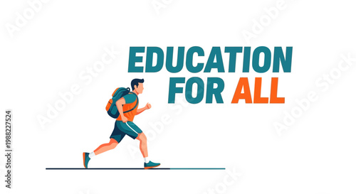 Illustration Depicting Pursuit Of Education For All With Animated Running Figure