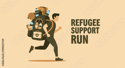 Illustration Depicting Refugee Support Run, Symbolizing Aid, Assistance, and Solidarity for Migrants