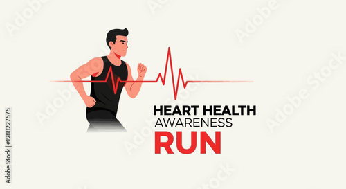 Heart Health Campaign Artwork Depicting A Runner With EKG Waveform Symbolism In Motion