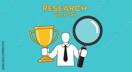 Illustration Depicting Triumph After Research, Magnifying Success and Achievement