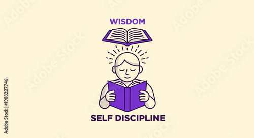 Illustration Depicting Wisdom and Self-Discipline Through Studying and Education