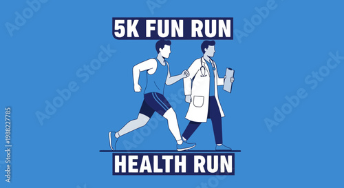 Healthy 5K Fun Run Concept Depicting Doctor and Runner In Dynamic, Unique Style