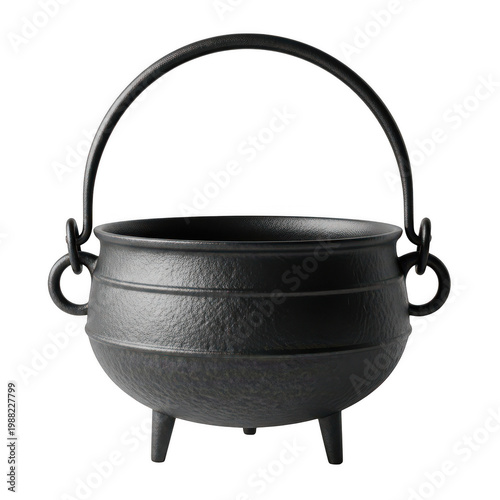 Black cast iron cauldron with handle
